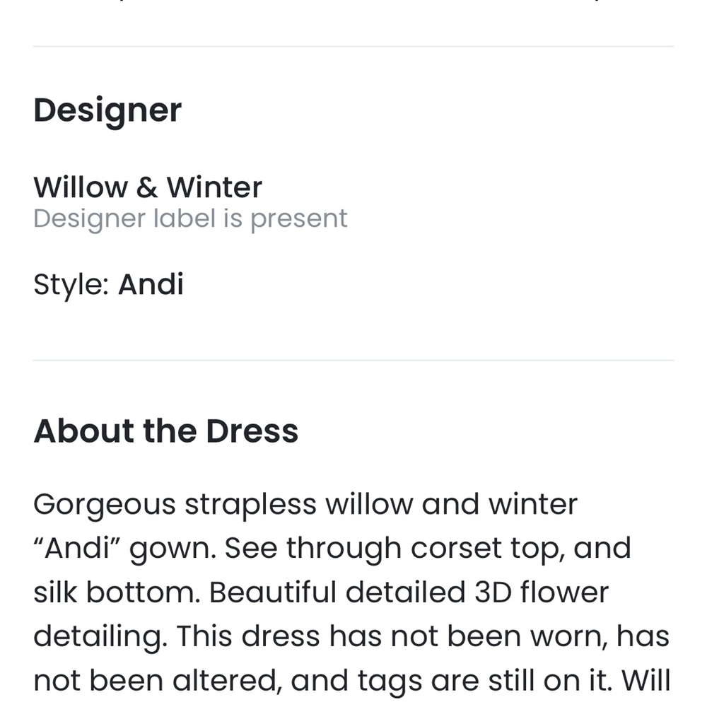 Brand new wedding dress by Willow & Winter - Picture 4 of 5